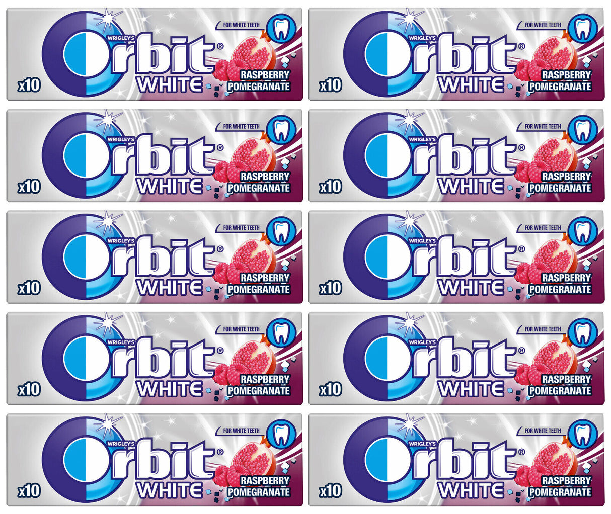 10 WRIGLEY'S ORBIT WHITE Raspberry Pomegranate Flavor Sugarfree Chewing Gum 14g 14g 0.49oz