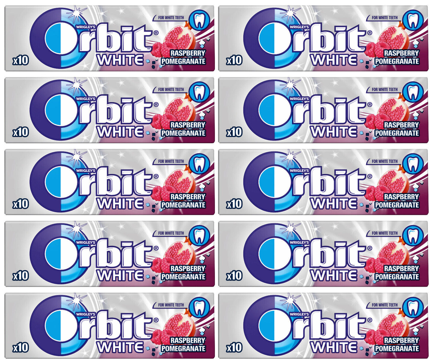10 ORBIT WHITE Raspberry Pomegranate Flavor Sugarfree Chewing Gums 14g 0.49oz