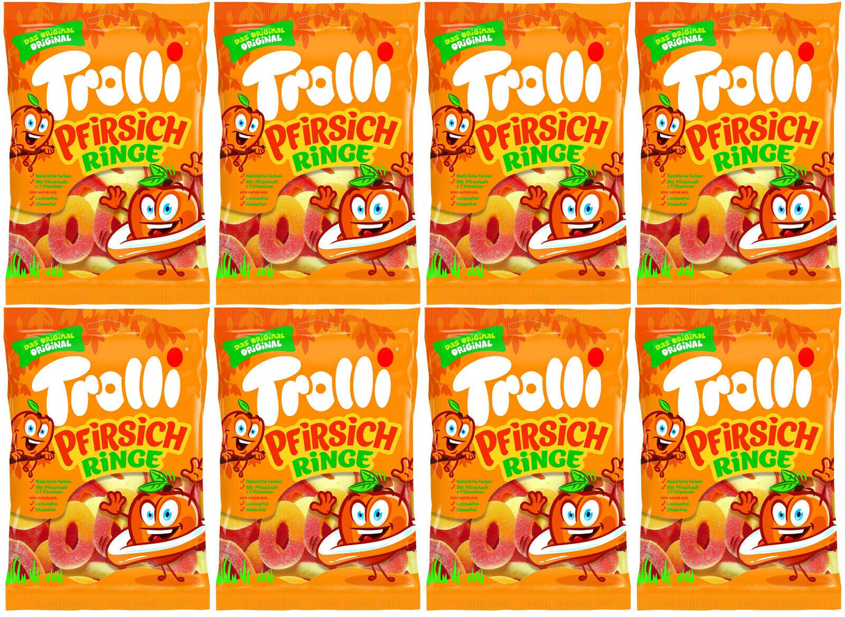 8 TROLLI Original Peach Rings Sugar Coated Gummy Candy Party Sweets 200g 7oz