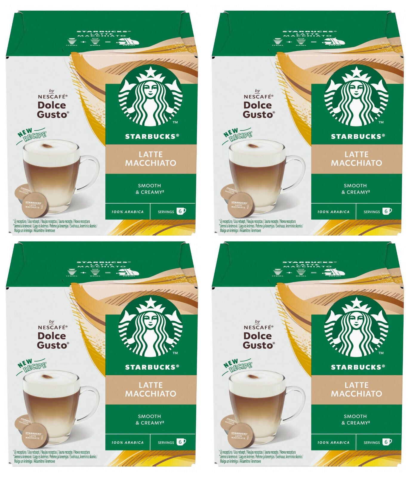 4 STARBUCKS LATTE MACCHIATO Nescafe Dolce Gusto Compatible Coffee Capsules Boxes