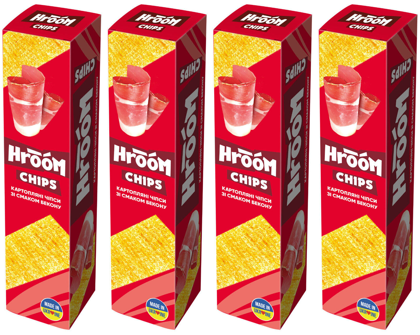 4 HROOM CHIPS Bacon Flavor Thin Strips Potato Chips Crisps Snacks 50g 1.7oz