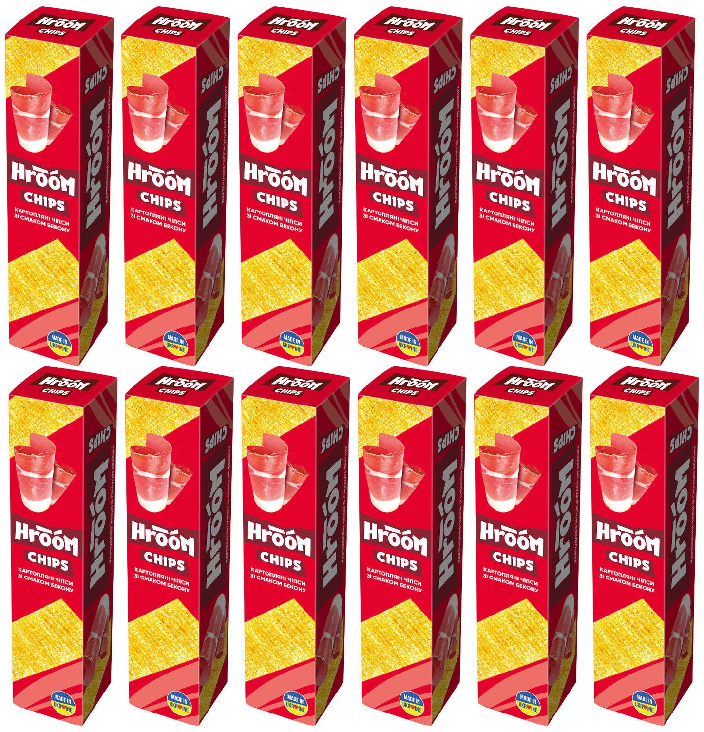 12 HROOM CHIPS Bacon Flavor Thin Strips Potato Chips Crisps Snacks 50g 1.7oz