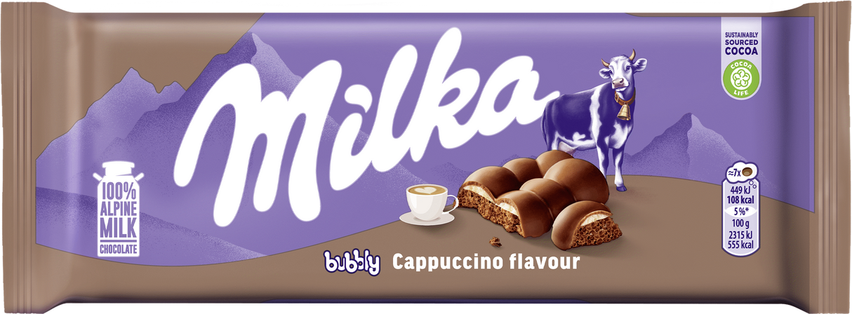 MILKA BUBBLY CAPPUCCINO Alpine Milk Chocolate Bar 97g 3.42oz