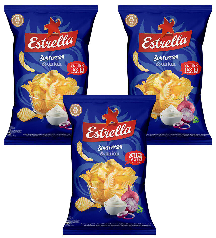 2 ESTRELLA Sour Cream & Onion Flavor Potato Chips European Snacks 130g 4.5oz