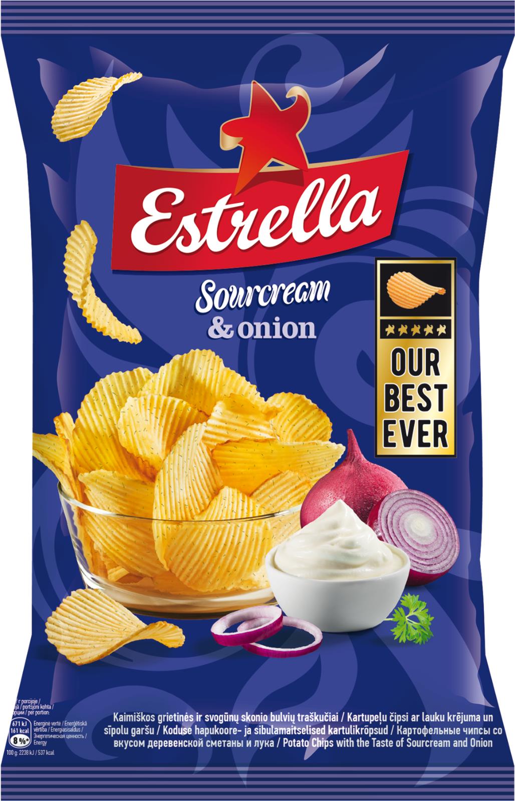 2 ESTRELLA Sour Cream & Onion Flavor Potato Chips European Snacks 130g 4.5oz