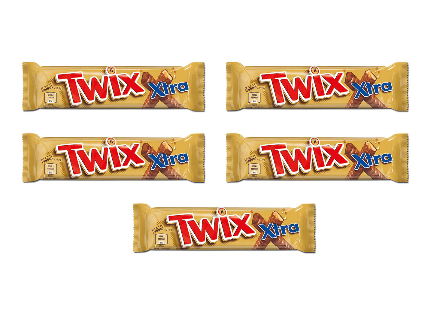 5 TWIX XTRA Chocolate Bars Biscuit & Caramel Flavor Sticks 75g 2.65oz