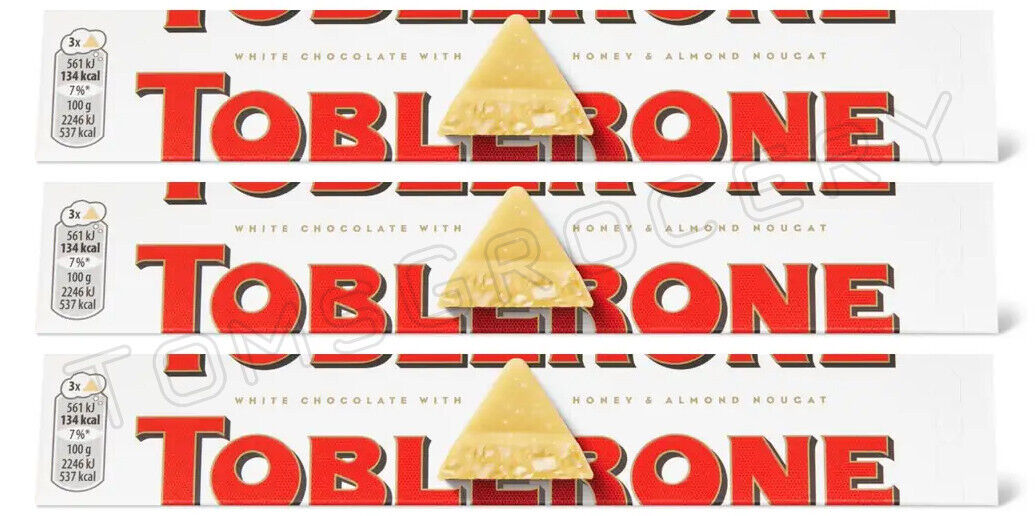 3 TOBLERONE WHITE Swiss Chocolate Bars with Honey & Almond Nougat 100g 3.5oz
