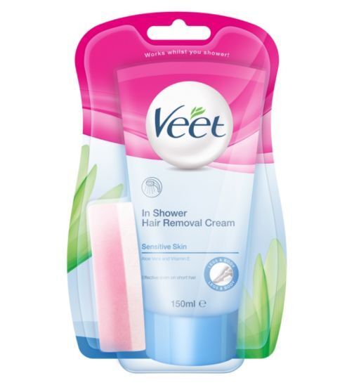 VEET In Shower Hair Removal Cream + Sponge for Sensitive Skin 150ml 5 fl oz