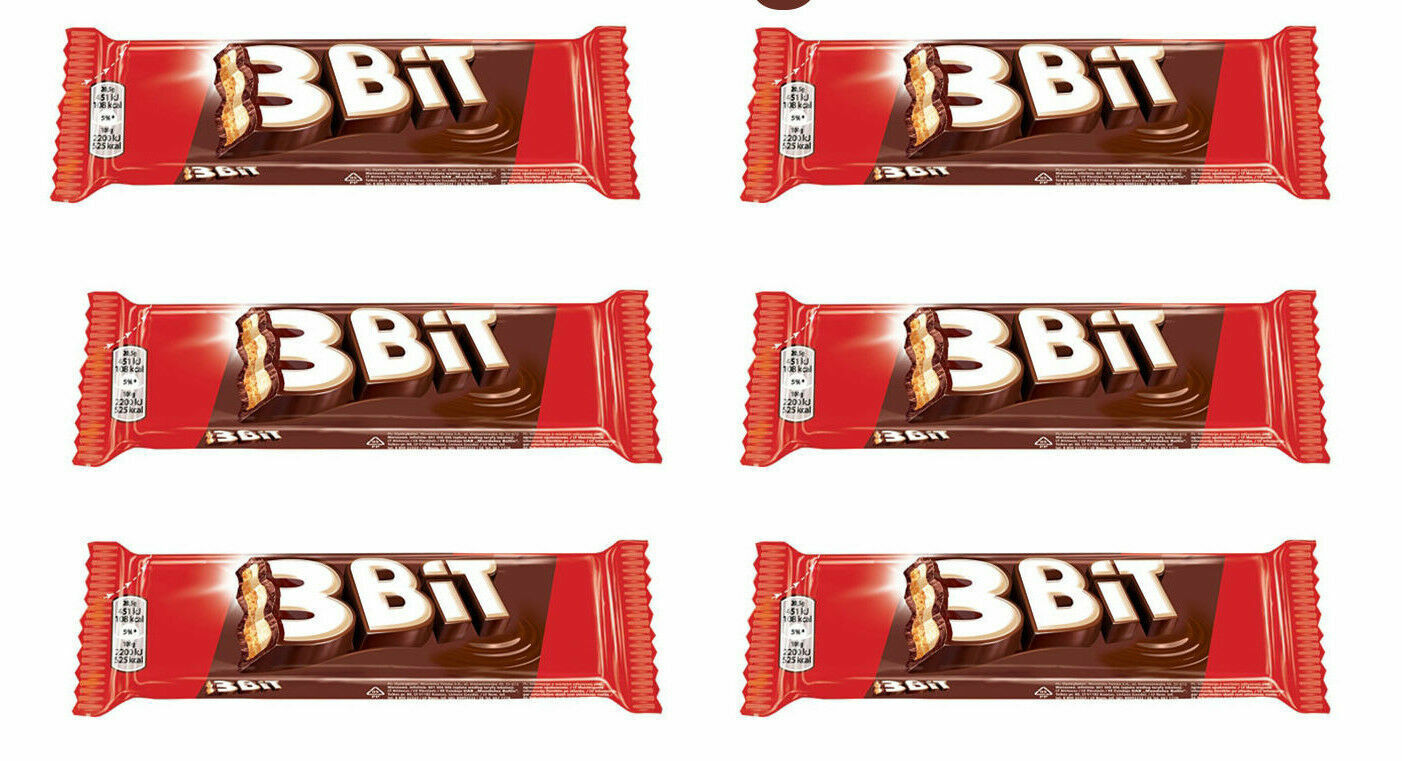 6 3BIT Milk Chocolate Bars with Biscuit European Candy Sweets Snacks 46g 1.6oz