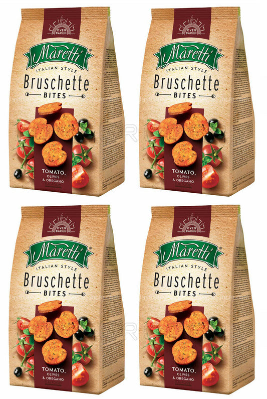 4 BRUSCHETTE MARETTI Tomato Olives & Oregano Flavor Oven Baked Bread Bites 70g