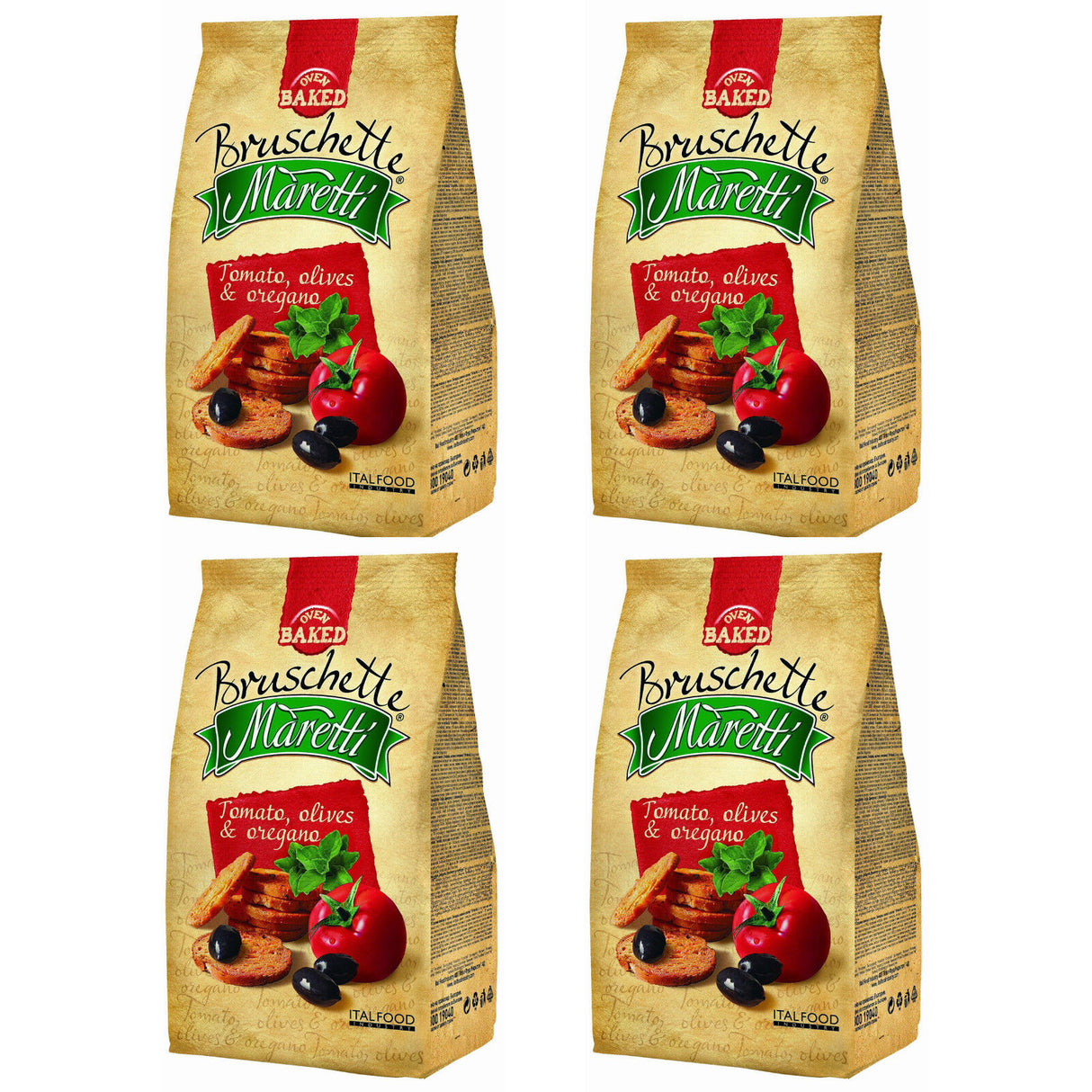 4 BRUSCHETTE MARETTI Tomato Olives & Oregano Flavor Oven Baked Bread Bites 70g