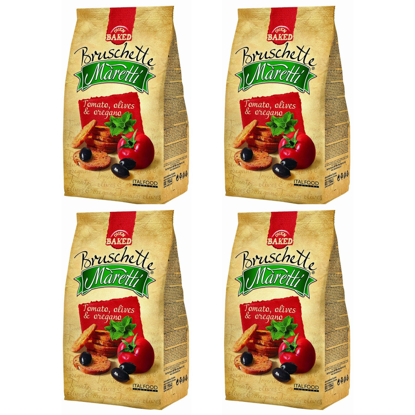 4 BRUSCHETTE MARETTI Tomato Olives & Oregano Flavor Oven Baked Bread Bites 70g