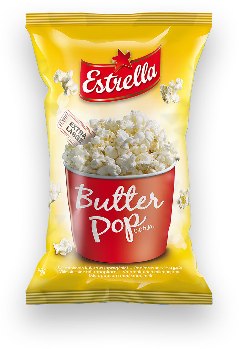 4 x ESTRELLA POP CORN BUTTER Flavor Snacks Microwave Ready Bags 90g 3.18oz