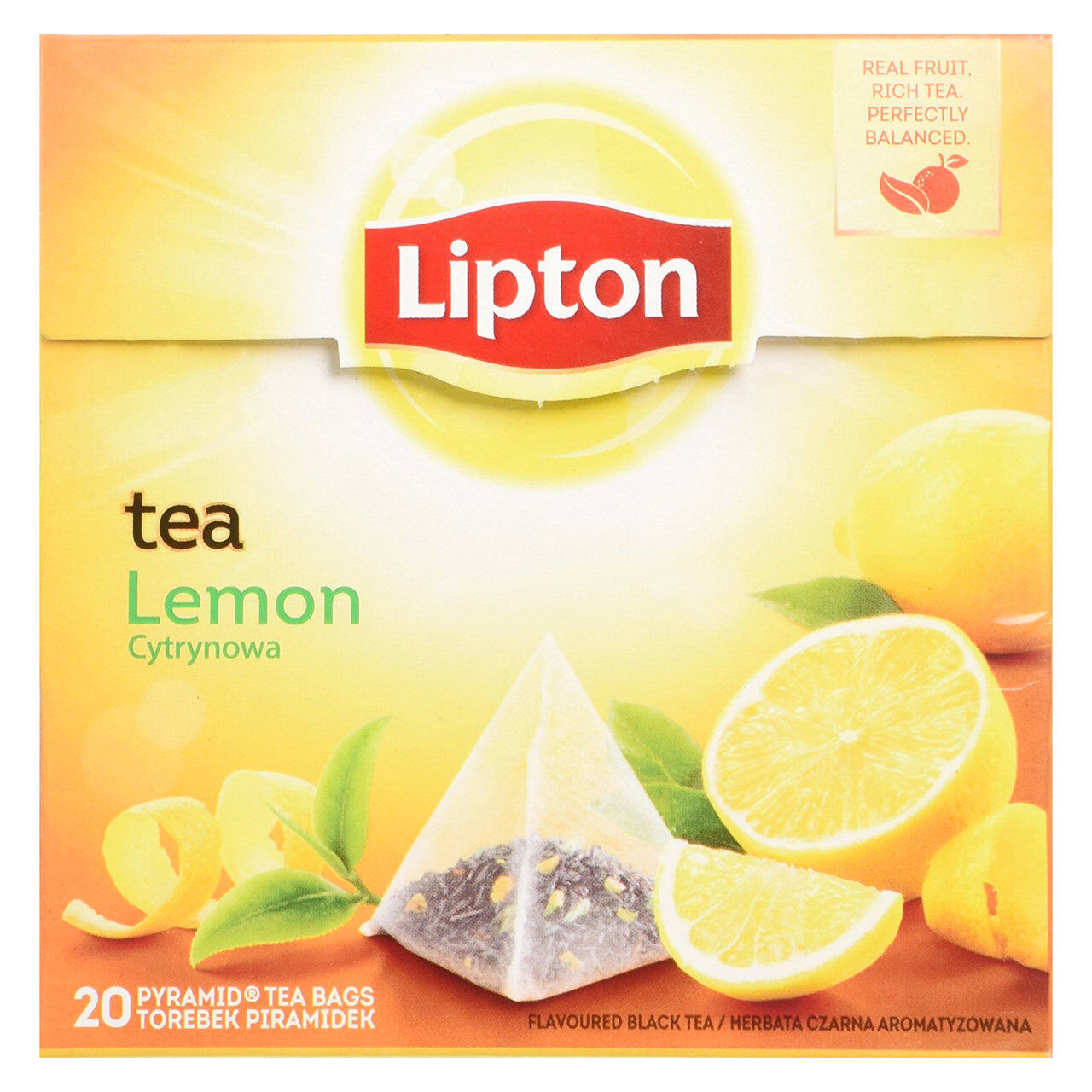 LIPTON LEMON Flavor Black Tea 20 Silk Pyramid Bags Box 34g (1.2oz)
