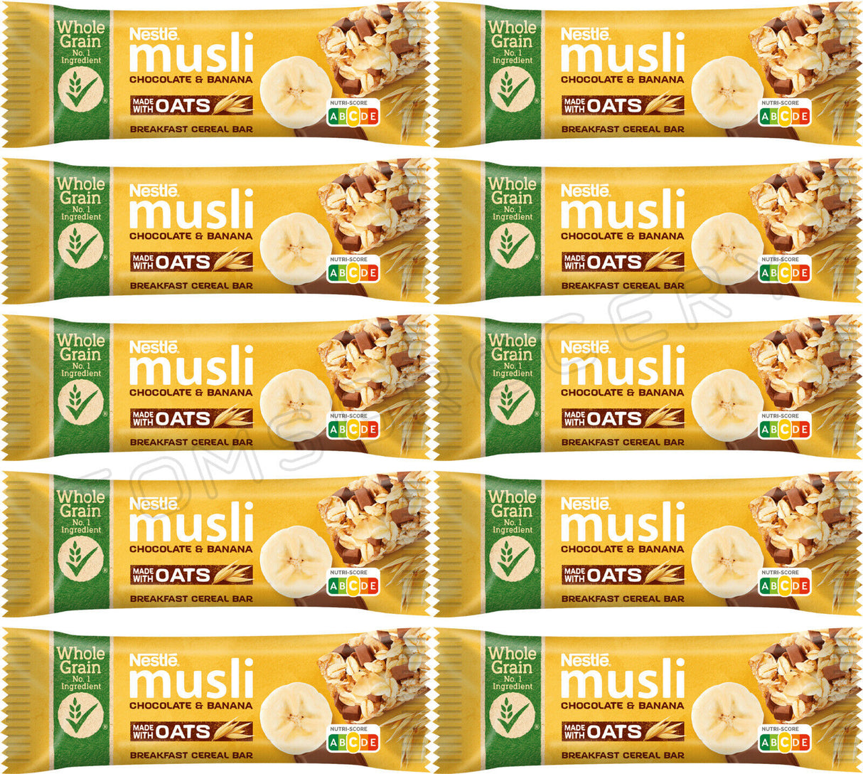 10 NESTLE MUSLI Chocolate & Banana Wholegrain Cereal Bars 35g