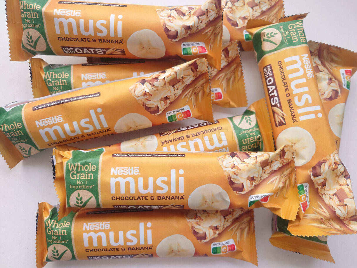 10 NESTLE MUSLI Chocolate & Banana Wholegrain Cereal Bars 35g