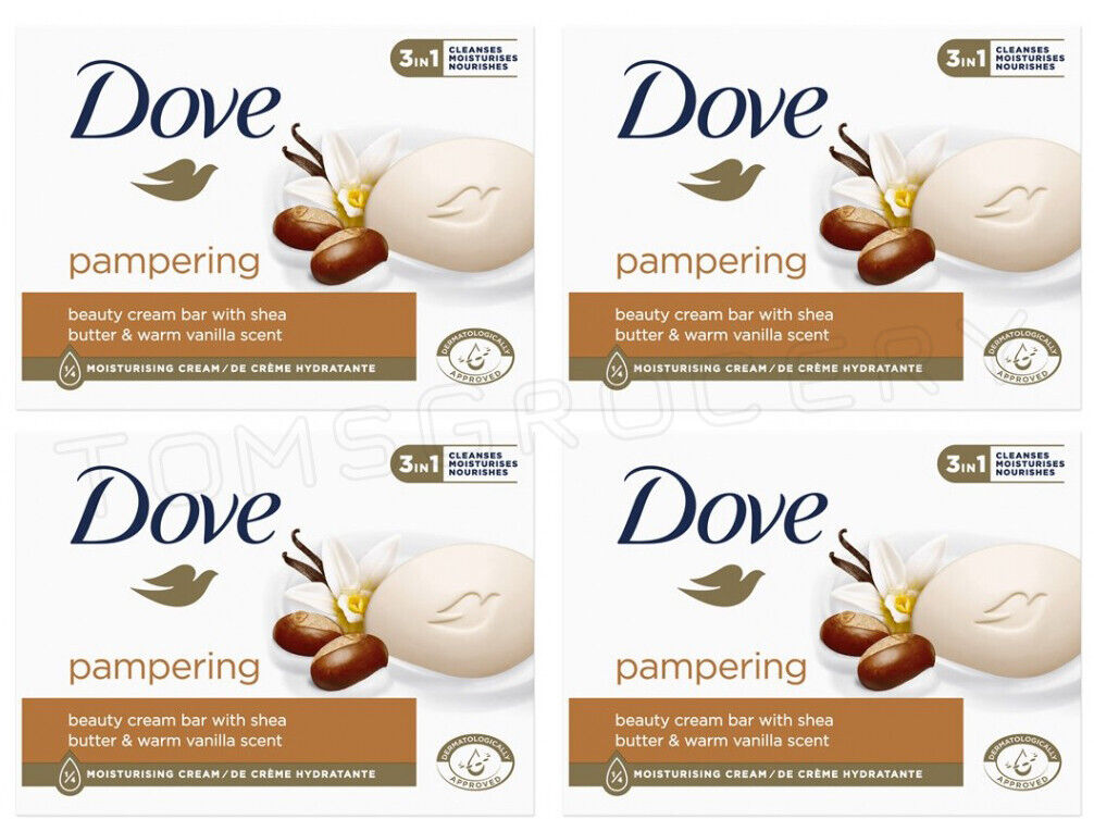 4 DOVE Pampering Beauty Cream Bar with Shea Butter & Warm Vanilla Scent 90g