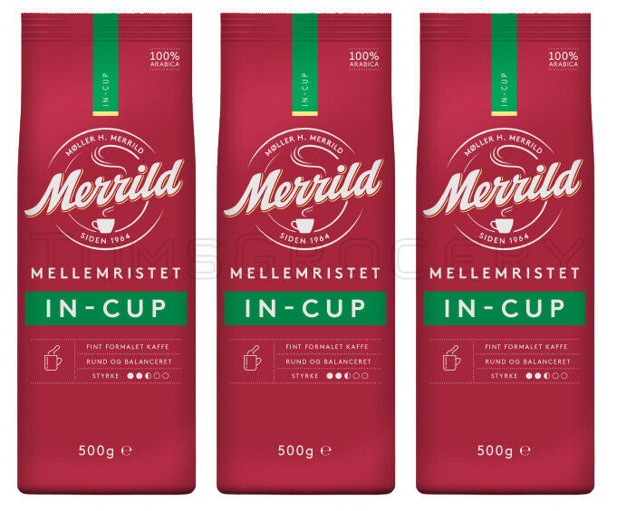 3 MERRILD IN-CUP Finely Ground Coffee Medium Roast Arabica 500g 17.6oz