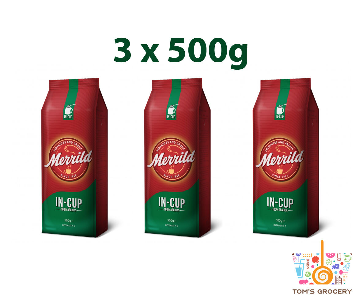 3 MERRILD IN-CUP Finely Ground Coffee Medium Roast Arabica 500g 17.6oz