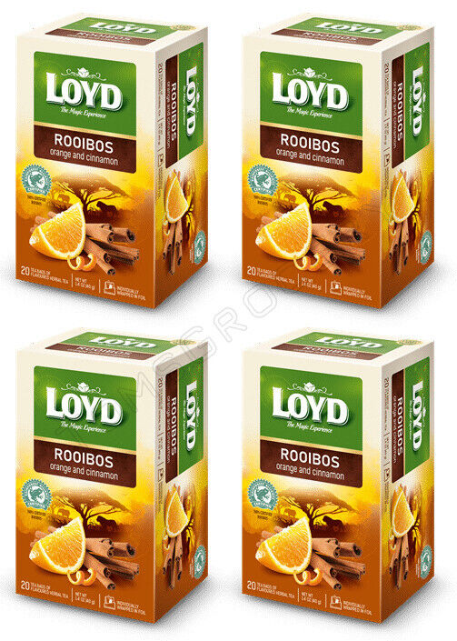 4 LOYD ROOIBOS ORANGE & CINNAMON Herbal Infusion Tea 20 Envelope Boxes