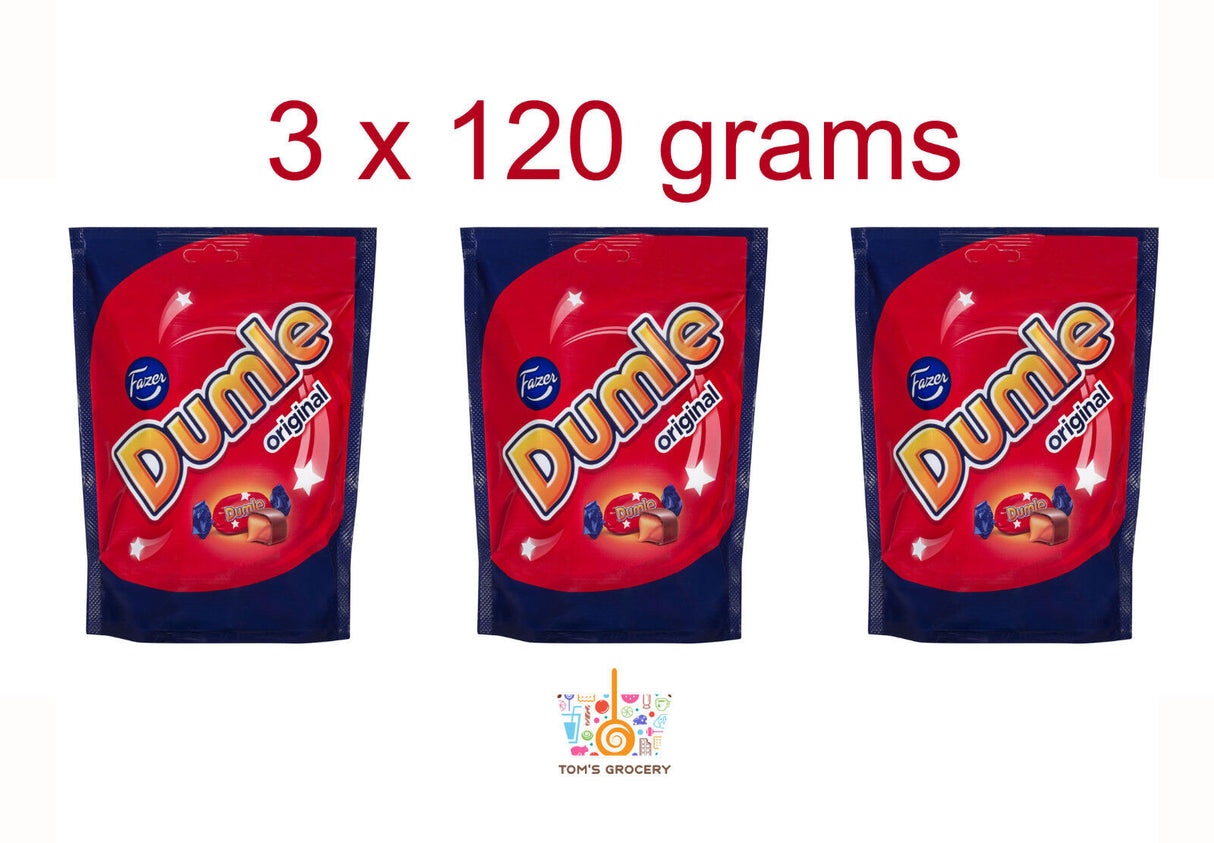 3 FAZER DUMLE Soft Toffee Sweets Covered with Milk Chocolate 120g 4.2oz