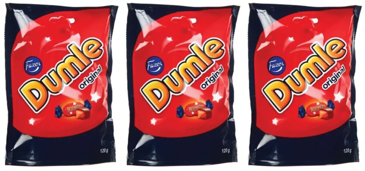 3 FAZER DUMLE Soft Toffee Sweets Covered with Milk Chocolate 120g 4.2oz