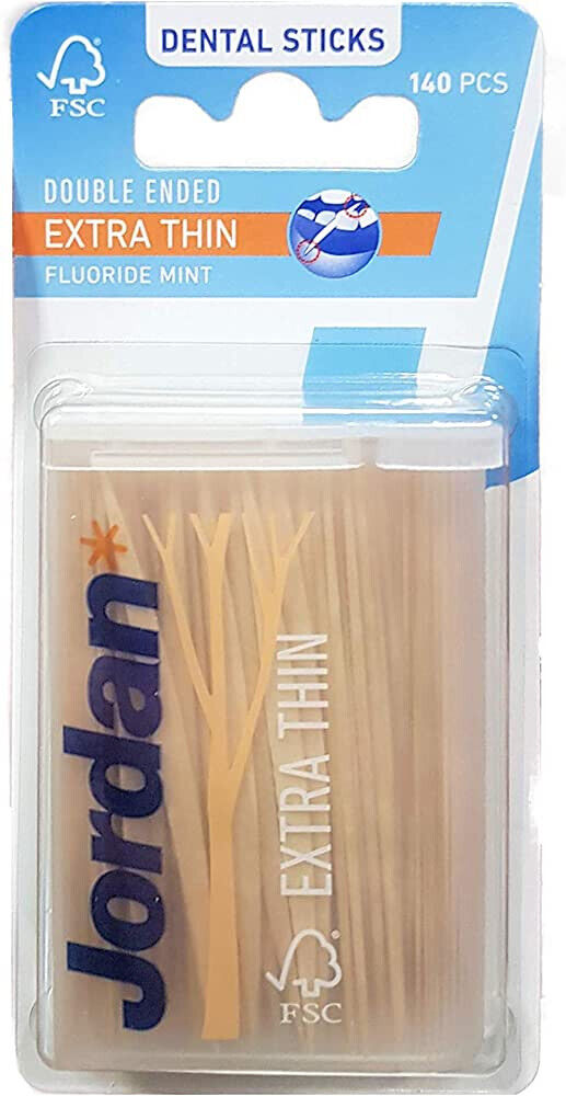 JORDAN Extra Thin Fluoride Mint Double Ended Wooden Dental Toothpicks 140 pcs