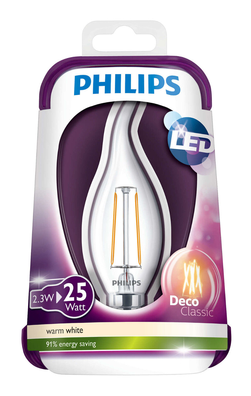 Philips LED 2.5W Transparent Vintage Candle E14 Warm White (25W) 8718696517598