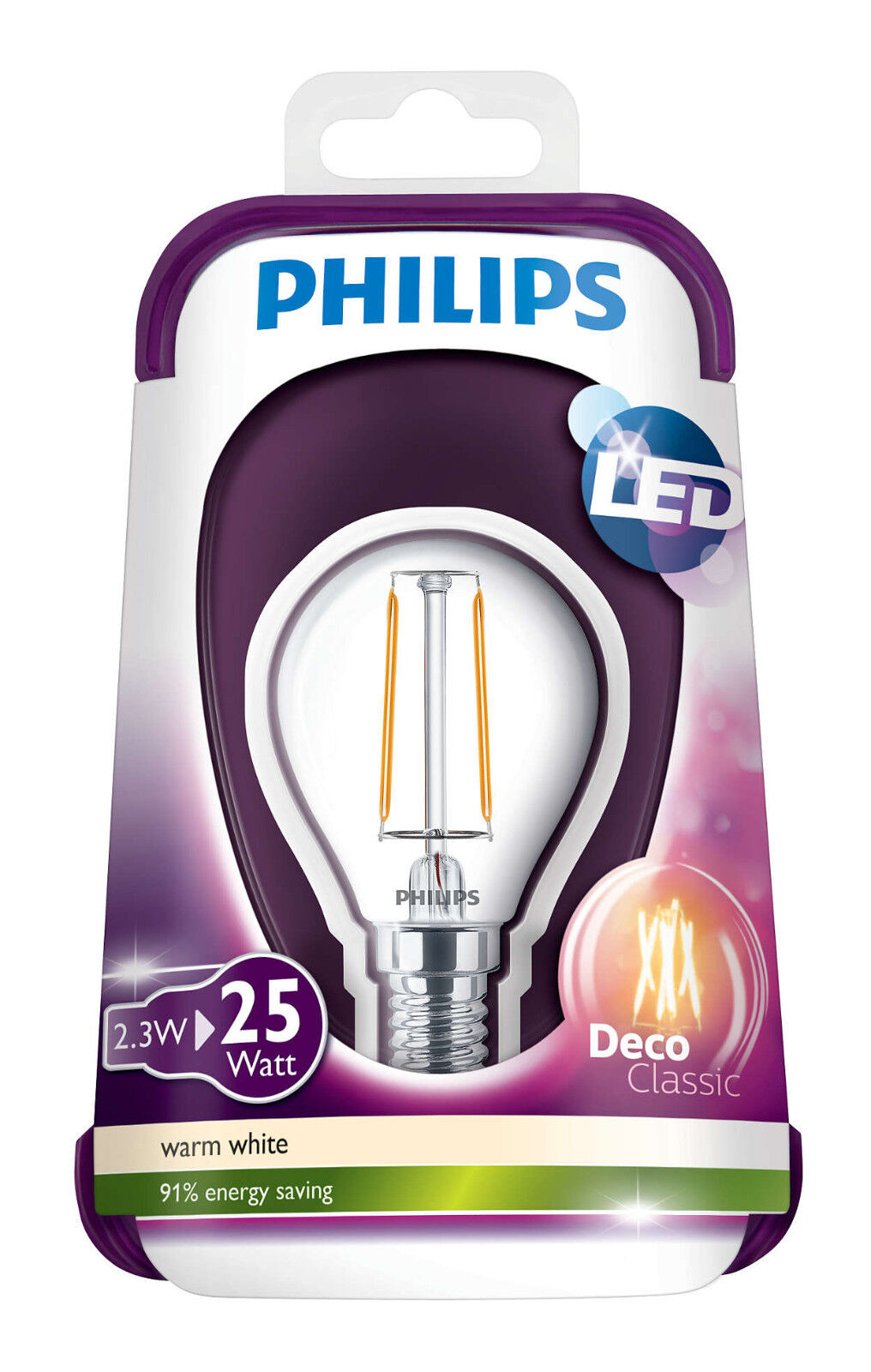 5 x Philips LED Deco Classic 2.5W (25W) E14 Vintage Luster Bulb Warm White P45