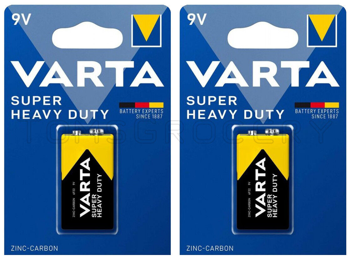 2 VARTA SUPER HEAVY DUTY 9V Block Batteries 6F22 6LR61