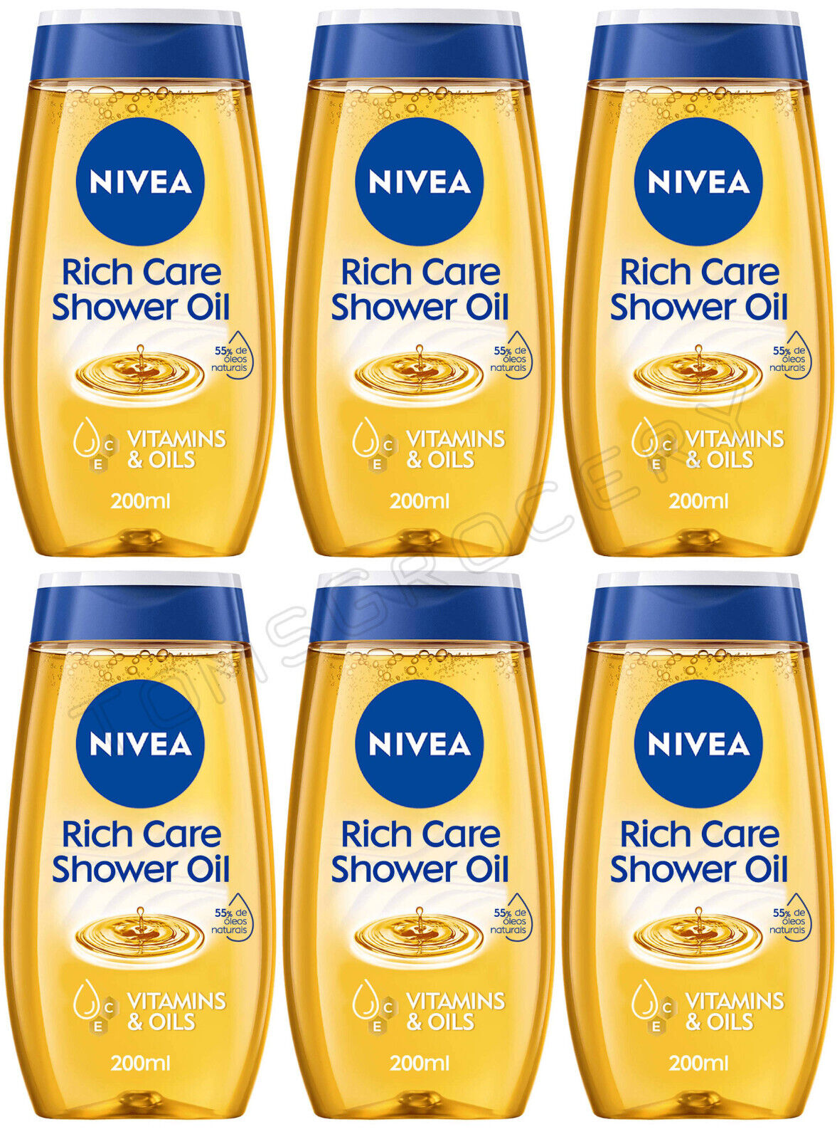 6 NIVEA RICH CARE Natural Pampering Shower Oil For Dry Skin 200ml 6.7 fl. oz