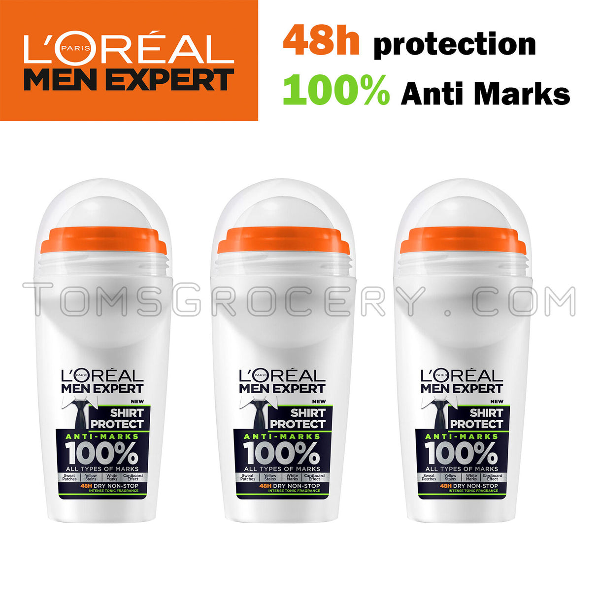 3 x L'OREAL Loreal Men Expert SHIRT PROTECT XXL Roll On 48h Deodorant Anti-Marks