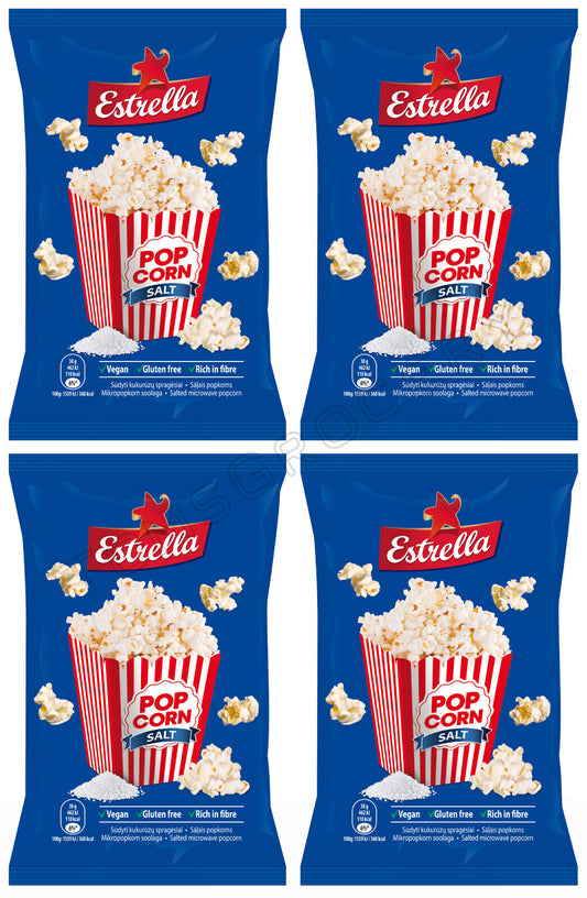 4 x ESTRELLA POP CORN SALTED Flavor Snacks Microwave Ready Bags 90g 3.18oz