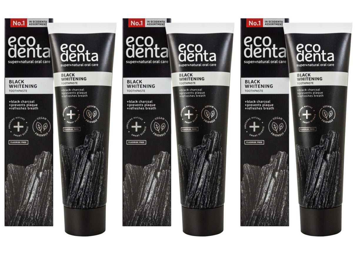 3 ECODENTA Super Natural Organic Black Whitening Charcoal & Teavigo Toothpaste