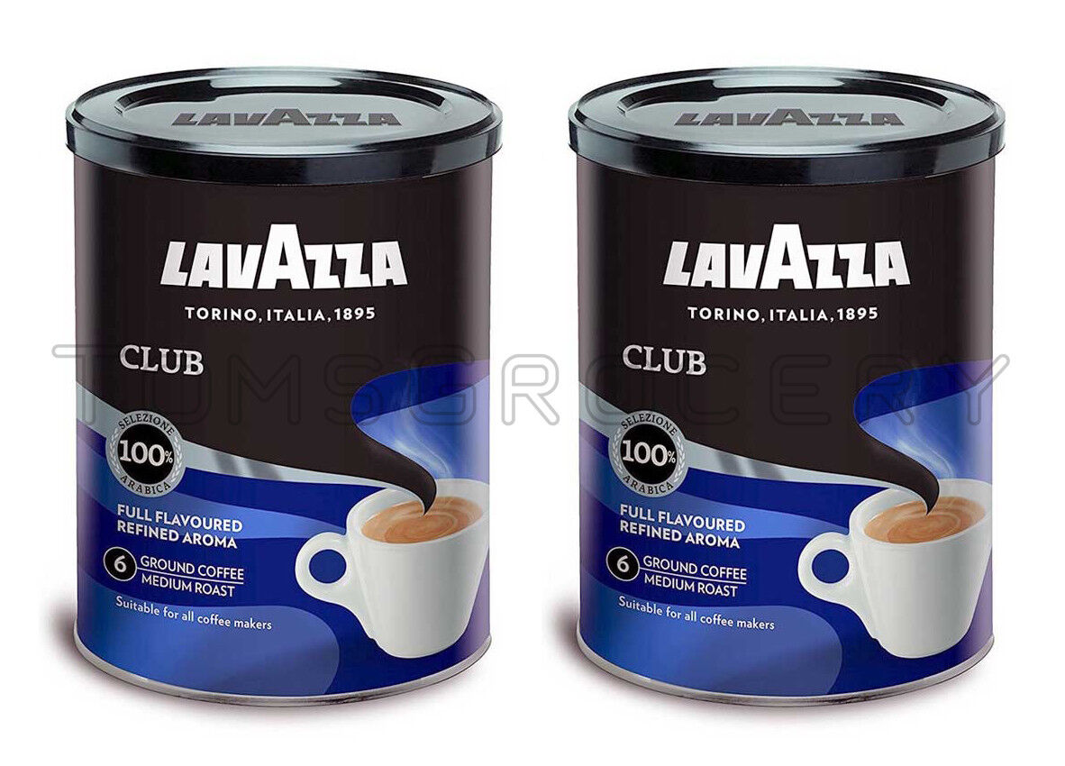 2 x LAVAZZA CLUB Medium Roast Ground Coffee Premium Arabica Tin 250g 8.8oz