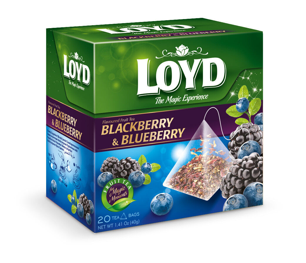 2 x LOYD Blackberry & Blueberry Flavor Fruit Tea Boxed 20 Pyramid Bags