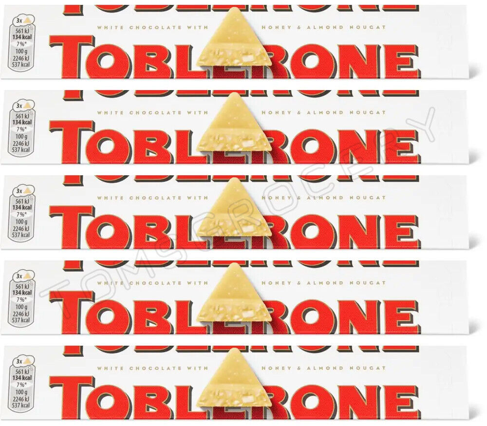 5 TOBLERONE WHITE Chocolate Bars with Honey & Almond Nougat 100g 3.5oz