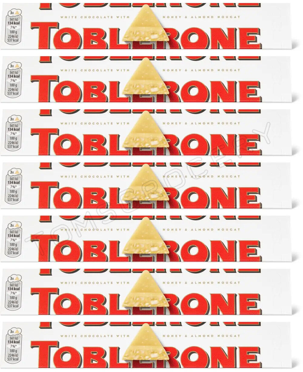 7 TOBLERONE WHITE Chocolate Bars with Honey & Almond Nougat 100g 3.5oz