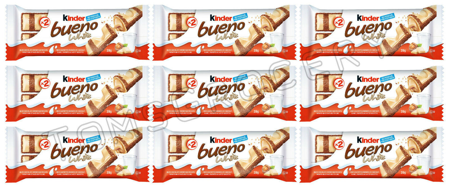 9 x Kinder BUENO WHITE Chocolate Covered Cream Filled Wafers 39g 1.4oz