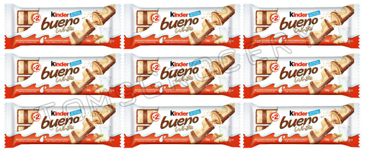 9 KINDER BUENO WHITE Chocolate Covered Cream Filled Wafers Sweets 39g 1.4oz