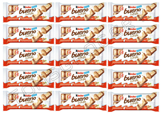 15 x Kinder BUENO WHITE Chocolate Covered Cream Filled Wafers 39g 1.4oz