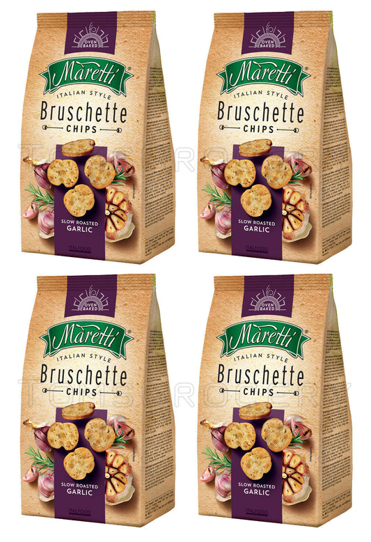 4 x BRUSCHETTE MARETTI Roasted Garlic Flavor Oven Baked Bread Bites Snacks 70g