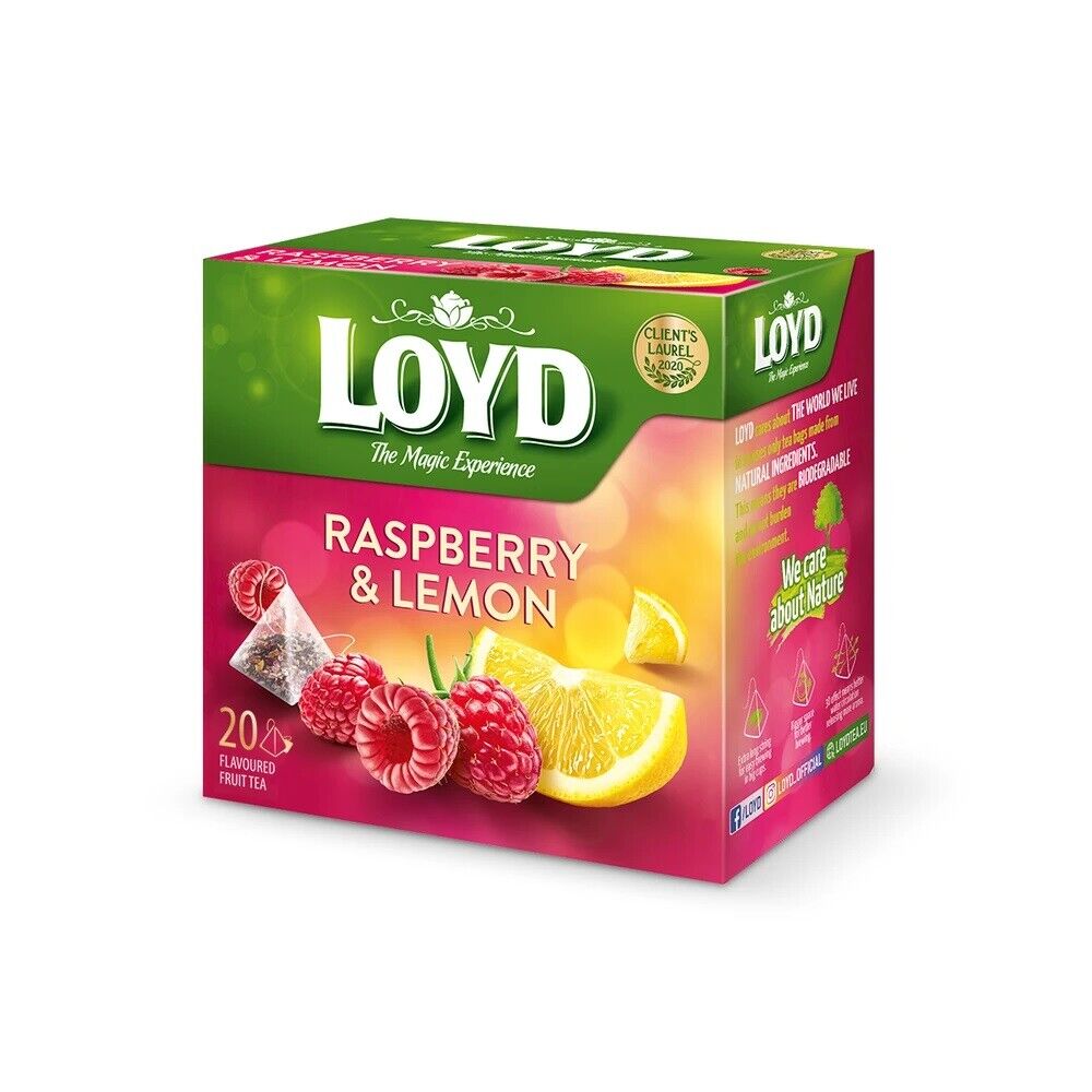 LOYD Raspberry & Lemon Fruit Flavor Tea 20 Pyramid Teabags Box 8 X 40g 1.4oz