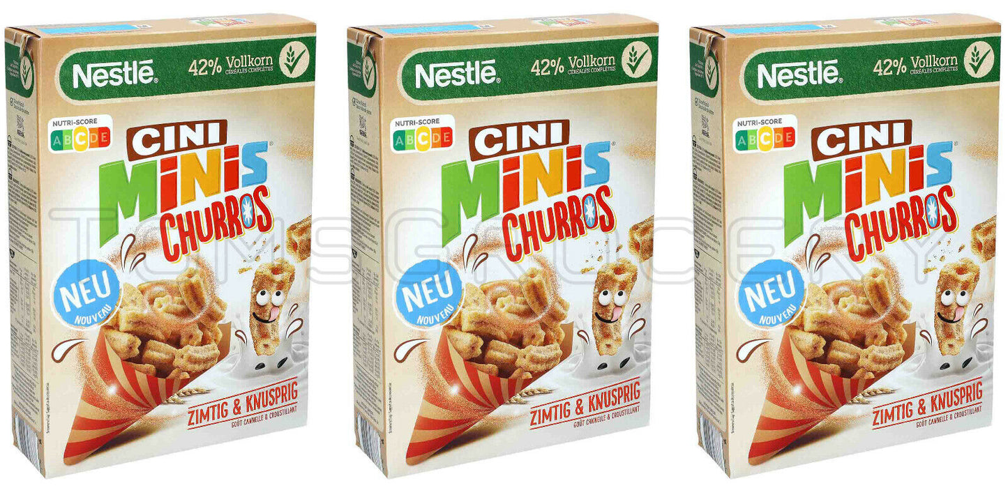 3 x NESTLE CINI MINIS CHURROS Breakfast Cereal Box Super Crunchy Cinnamon Flavor