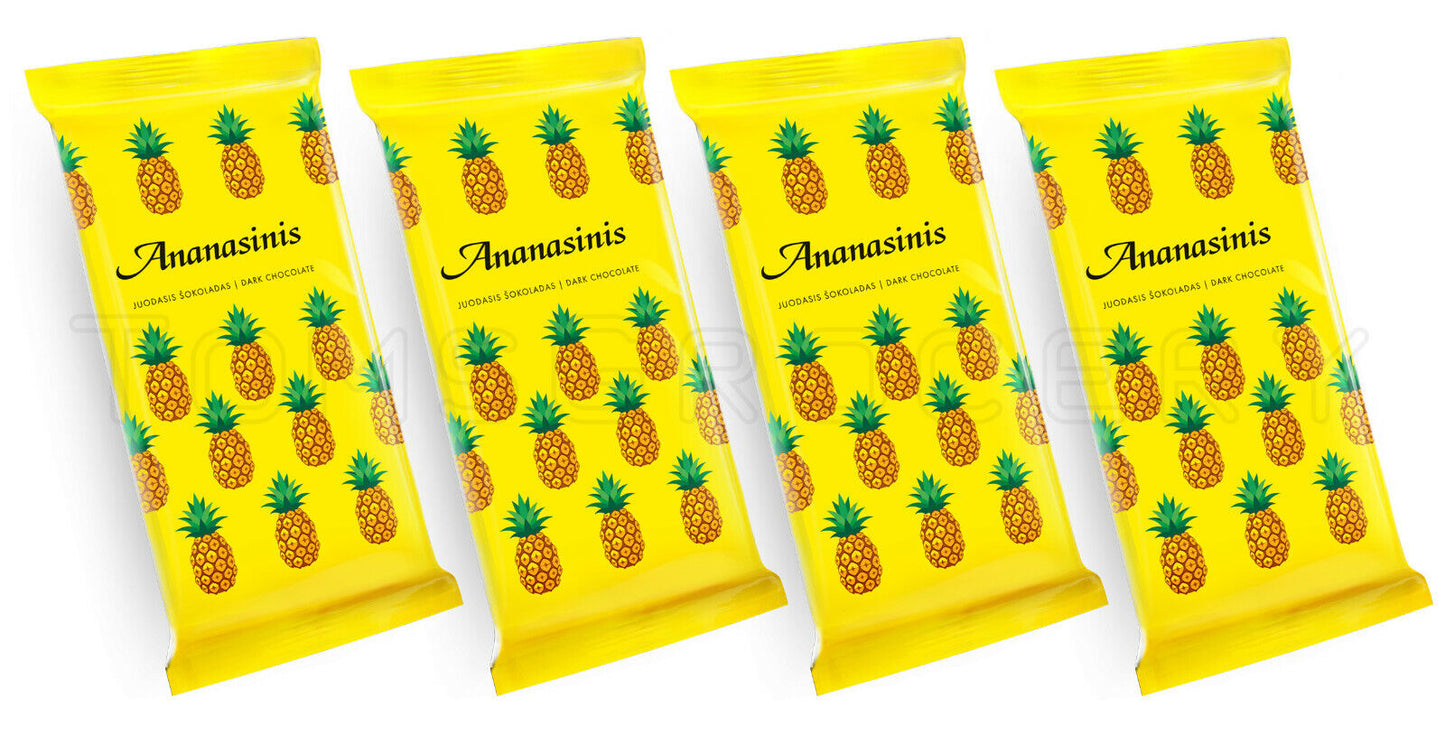 4 x PINEAPPLE Dark Chocolate Bars Retro Lithuanian Sweets Ananasinis 80g 2.8oz