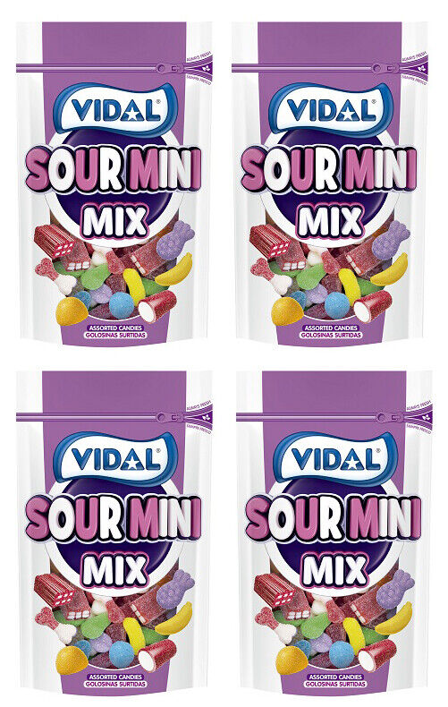 4 x SOUR PARTY GUMMY Mini Mix Bag Assorted Candies Vidal Bricks Bones 180g 6.4oz