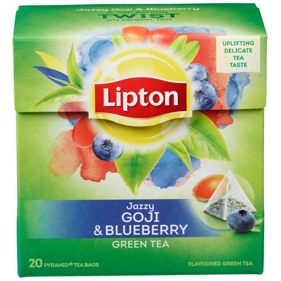 4 x LIPTON Blueberry & Goji Berries Flavored Green Tea 80 Pyramid Bags Total