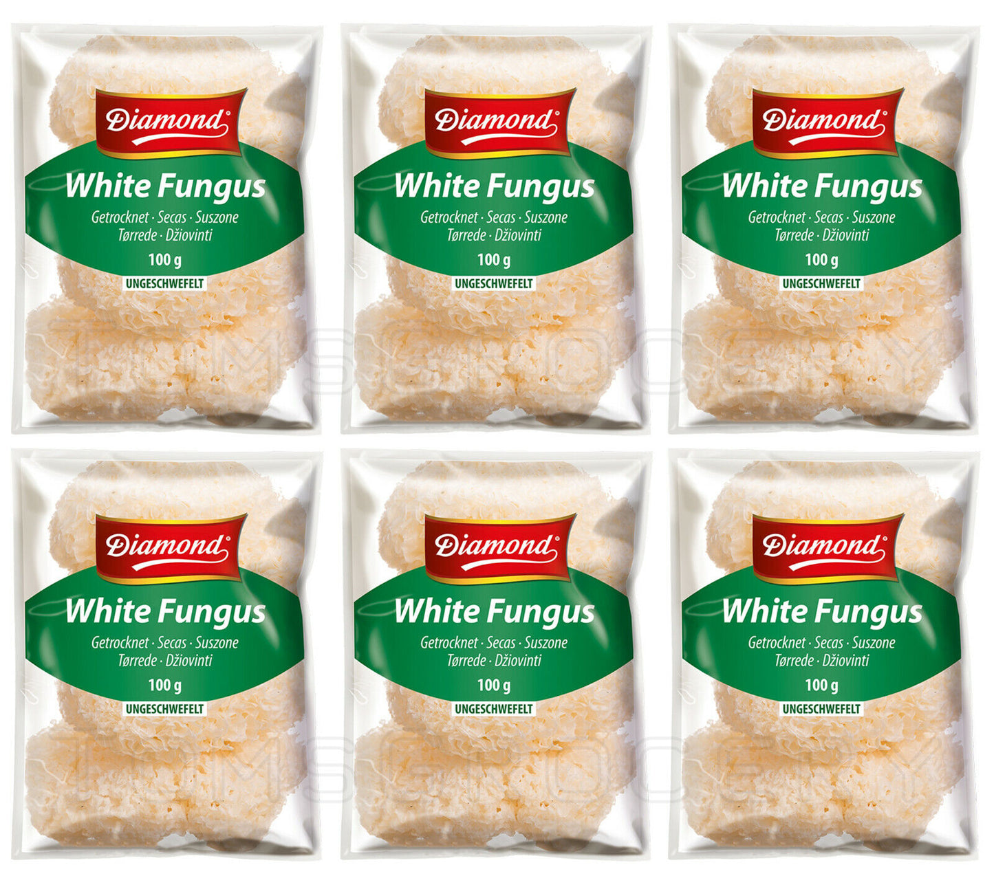 6 x Diamond White Fungus Dried Chinese Mushrooms Tremella Fuciformis 100g