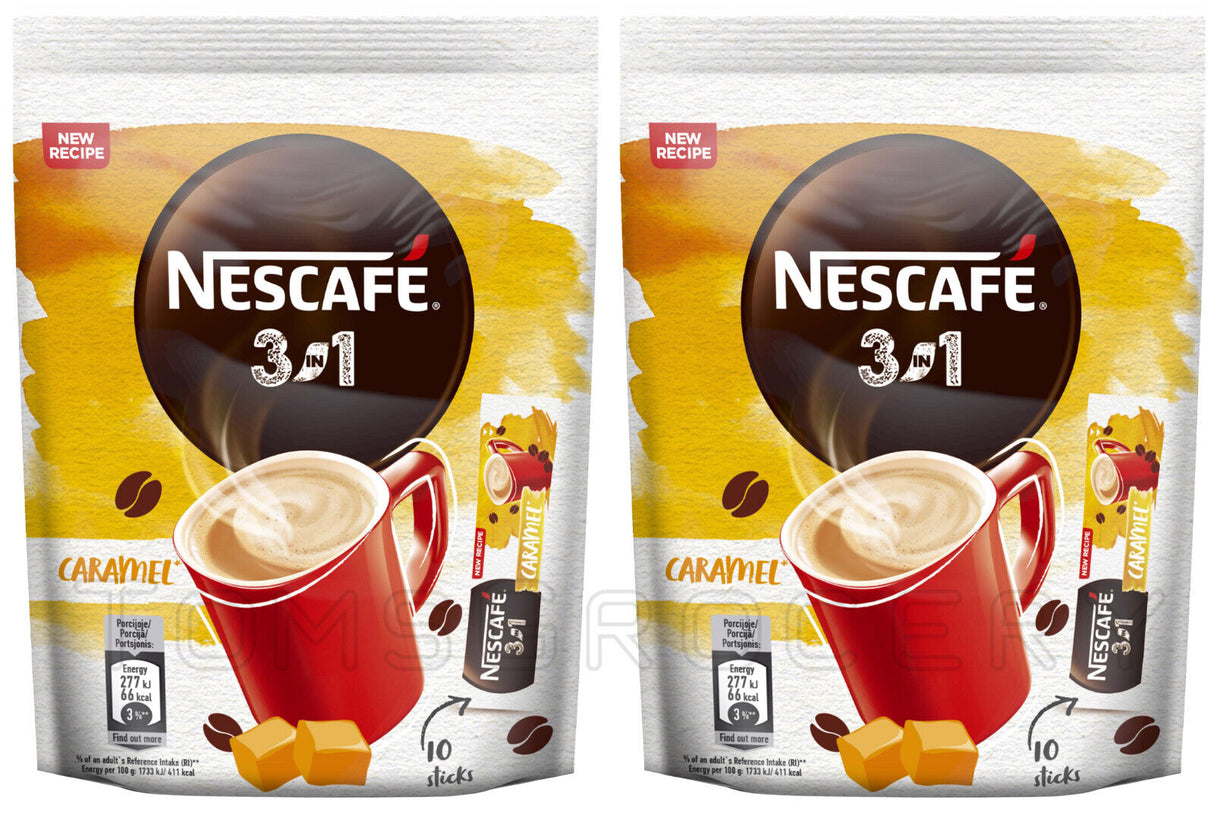 NESCAFE 3in1 CARAMEL Flavor Instant Coffee Sticks European Snacks 2x 160g 5.6oz
