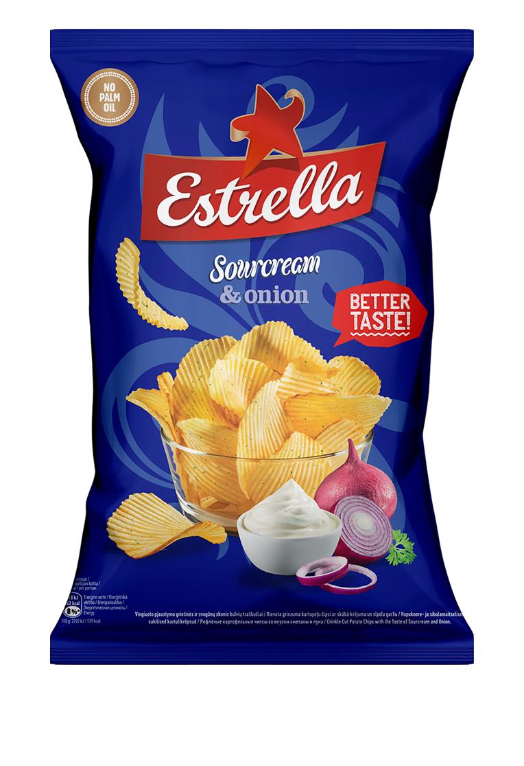 12 ESTRELLA SOUR CREAM & ONION Flavor Potato Chips Bags European Snacks 130g